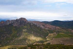 bellissimo valle nel il montagne con vigneti foto