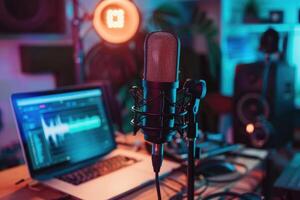 ai generato Podcast studio impostare pronto per registrazione foto