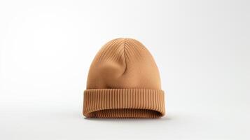 ai generato foto di abbronzatura Beanie cappello isolato su bianca sfondo. ai generato