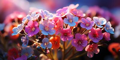 ai generato campo di dolce alyssum fiori a tramonto. generativo ai foto
