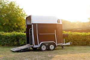 cavallo trailer. veicolo per cavallo mezzi di trasporto viaggio con animali foto