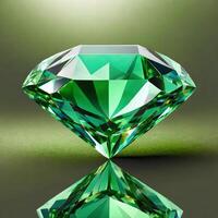 ai generato un' grande brillante verde diamante è isolato su un' bianca grigio sfondo foto