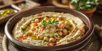 ai generato delizioso arabo hummus su Schermo foto