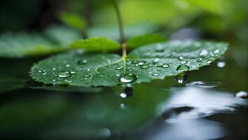 ai generato un' foglia con acqua gocce su esso foto