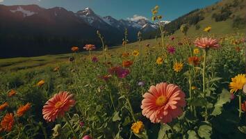 ai generato fiori su il versante foto