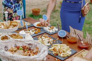 aperitivo tavolo, formaggi, spuntini, marmellate foto