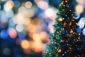 ai generato sfocato Natale albero e luci sfondo. foto