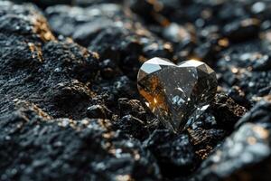 ai generato a forma di cuore diamante su carbone sfondo foto