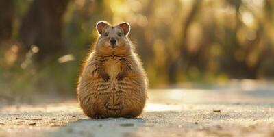 ai generato Quokka su un' sabbioso sentiero foto