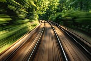 ai generato movimento sfocatura treno strada sfondo foto