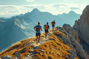 ai generato pista corridori in esecuzione su montagna cresta foto