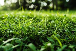 ai generato dettagliato verde erba struttura per sport sfondo. foto