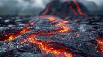 ai generato lava flusso nel il oceano vicino su foto