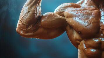 ai generato bodybuilder flessione muscoli foto