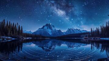 ai generato montagna lago con stellato cielo foto