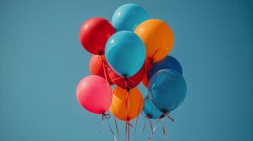 ai generato grappolo di colorato palloncini galleggiante nel il aria foto