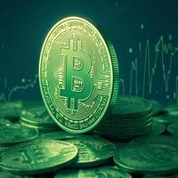 ai generato crypto ricchezza monete con bitcoin simbolo su un' verde sfondo per sociale media inviare dimensione foto