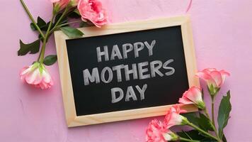 ai generato pubblicare contento madri giorno lavagna con rosa fiori su strutturato carta foto