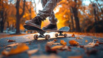 ai generato persona andare con lo skateboard giù strada foto