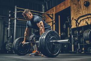 ai generato powerlifting atleta con un' protesico gamba. generativo ai foto