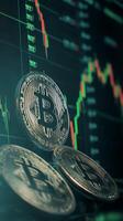 ai generato finanziario rivoluzione monete con bitcoin simbolo e crypto riserve grafico verticale mobile sfondo foto