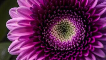 ai generato estremo dettagliato macro di viola gerbera fiore con morbido petali foto