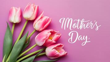 ai generato rosa tulipani fiori sfondo per madri giorno saluto carta foto