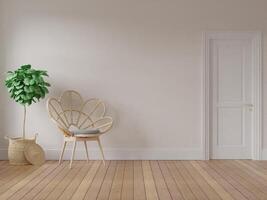 vuoto porta interno modello camera legna elemento e accogliente nel vuoto immagine interno e albero sedie di legno pavimento Là nel illustrazione 3d resa. foto