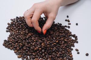 caffè fagioli nel donna di mani. foto