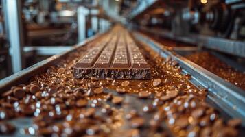 ai generato trasportatore cintura pieno con cioccolato foto