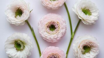 ai generato elegante leggero rosa ranuncolo fiori isolato su bianca fondale foto