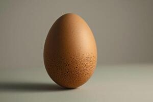 ai generato uno Marrone Pasqua pollo uovo su un' solido leggero grigio sfondo con copia spazio. Pasqua manifesto o striscione. minimalista cibo o proteina dieta bandiera foto