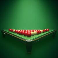 ai generato biliardo snooker palle disposte su un' verde tavolo per gioco per sociale media inviare dimensione foto