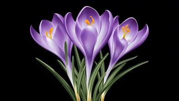 ai generato isolato Immagine di viola croco primavera fiore su nero sfondo foto