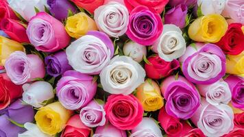 ai generato fresco bellissimo vivace multicolore Rose fiori floreale sfondo foto