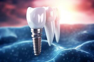 ai generato biocompatibile realistico dentale impiantare. denti trattamento foto