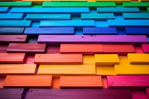ai generato strutturale arcobaleno di legno tavole. creare ai foto