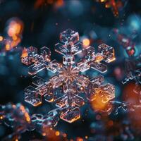 ai generato bellissimo luminosa macro fotografia di un' fiocco di neve foto