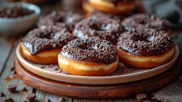 ai generato cioccolato Smalto ciambella sfondo foto