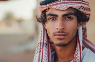 ai generato ritratto di un' giovane arabo maschio foto