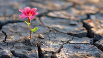 ai generato rosa fiore in crescita nel terra crepa foto