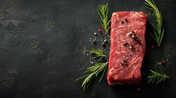 ai generato crudo carne su nero superficie foto