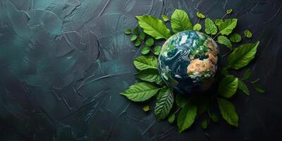 ai generato terra giorno, nutrimento nostro fragile pianeta con verde le foglie e eco amichevole mentalita foto