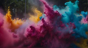 ai generato colorato dipingere esplosione nel il aria. colorato astratto sfondo. foto