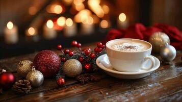 ai generato caffè tazza accanto Natale albero foto