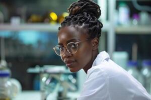 ai generato innovativo africano femmina scienziato. creare ai foto