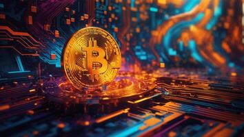 ai generato bitcoin criptovaluta digitale i soldi d'oro moneta tecnologia e attività commerciale concetto foto