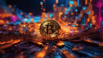 ai generato bitcoin criptovaluta digitale i soldi d'oro moneta tecnologia e attività commerciale concetto foto
