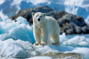 ai generato polare orso su deriva ghiaccio bordo nel il natura habitat. generativo ai foto