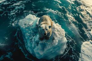 ai generato polare orso su deriva ghiaccio bordo nel il natura habitat. generativo ai foto